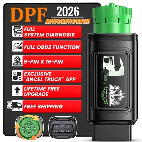 ANCEL 2026 HD110 Pro Bluetooth Heavy Duty Scanner, Car Diagnostic Tool, Vehicle Diagnostic Scanner with Full System Diag, DPF Regen, Detroit/Paccar/HD-OBD Compatibility, BT 9-16 Pin & Free Updates for DIY Enthusiasts (Multiple Models Available), Diagnosti