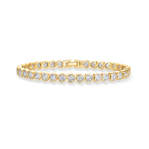 PAVOI 14K Gold Plated Heart Tennis Bracelets for Women - Cubic Zirconia Valentines Love Heart Statement Bride Gold Bracelet - Simulated Diamonds Bezel Set Tennis Bracelet