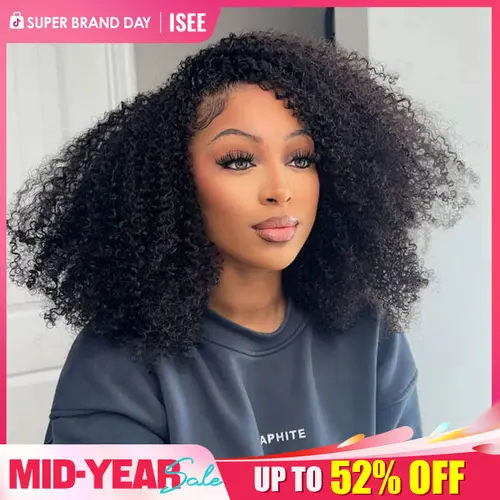 ISEE HAIR Afro Curly Wear Go Invisible Hairline Hair Half Wig Glueless Human Hair Wigs Seamless Flip Over Wig With Draw-strings No Lace Seamless Flip Over Wig Updo Down Style 10 Seconds Flip-over Wig Beginner-friendly #SoHoChic #TikTokShopBackToSchool