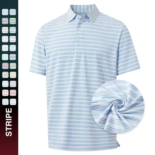 MAELREG Mens Golf Shirts Dry Fit Moisture Wicking Performance Sports Short Sleeve Striped Collared Polo Shirts for Men Fashion Menswear Casual Top