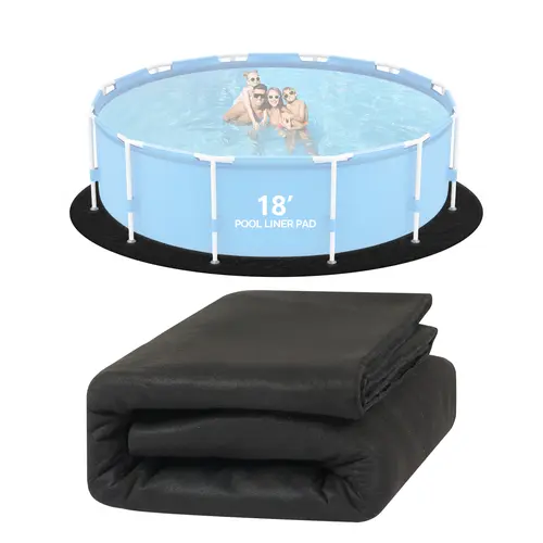 VINGLI Round Above Ground Swimming Pool Liner Pad, 12/15/18 FT Round, Extra Thick Puncture Guard, Black Weed Barrier for Home & Garden Pools