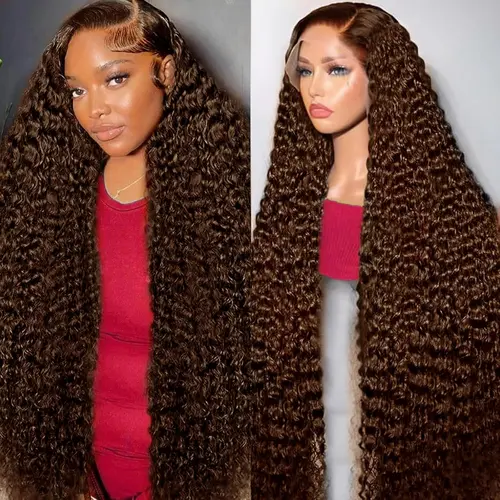 13x6 Chocolate Brown Lace Front Wig Human Hair Wigs For Women 180% Density  HD Deep Wave Lace Frontal Wigs Curly Chocolate Brown Wig Human Hair Pre Plucked With Baby Hair Colored