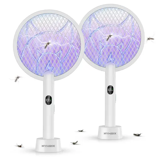2-Pack Cordless Electronic Mosquito Zapper Lamp, 4100V Efficient Insect Killer, 1800mAh Rechargeable Batteries, Purple Light, 3-Layer Safety Nets, Grey Household Appliance for Everyday Use