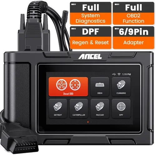 ANCEL HD3400  Full System Heavy Duty Truck Scanner - DPF Regen Free Lifetime Updates for Cummins, Detroit, Caterpillar Automotive Vehicle obd2 scanner Diagnostic Tool, Obd Port,car accessories toolupgrade
