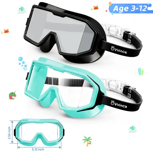[BackToSchool] Vvinca 2 Pack Kids Swim Goggles for 3-12, Kids,Youth,210° Wide View Anti-Fog UV Waterproof No Leaking Goggles for Boys and Girls - Safety anti-uv swim glass anti-fog swimming goggles Soft Liquid Silicone for Lake,Beach, Summer Party