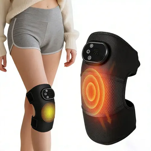 Neidga  3-in-1 Heated Knee Massager with Vibration - 3 Heat/3 Massage Modes, Smoke-Free Moxibustion Design, Mugwort Bag Insert, 2000mAh Battery,15 minutes per cycle /6 cycles/1.5Hours Type-C Charging  Perfect for Home Office Car Daily Use & Gift