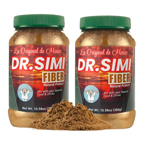Dr. Simi La Original Authentic Mexican Dietary Fiber Supplement Powder Double Pack (New Packaging) - 2 Jars, 300g (10.5oz) Each, 7g All-Natural Vegetarian Blend with Wheat Bran, Maguey, Cocoa, Sugar-Free, Dairy-Free, Mixes into Smoothies