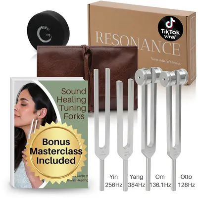 Resonance Sound Healing Tuning Fork Set – 128Hz, 136.1Hz, 256Hz, 384Hz with Activator – Sound Therapy for Stress Relief, Deep Relaxation & Chakra Balancing