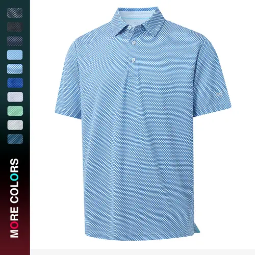 MAELREG Men's Lightweight Stretch Golf Polo Shirt Quick Dry Breathable Scales Texture Jacquard Performance Top Short Sleeve Menswear