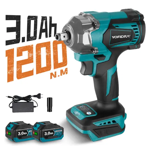 【FathersDay Gift】Yofidra 1200N-m High Torque Brushless Electric Impact Wrench, 1/2 Inch Cordless Brushless Impact Drill, 18V Battery-Compatible Hardware Tool with Heavy Duty Handle, Portable Power Tool, High Torque Impact