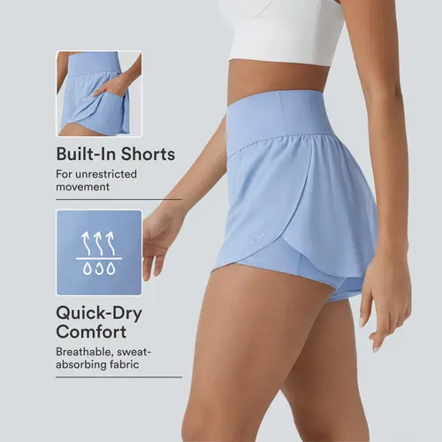 Halara SoftlyZero™ QuickDry High Waisted Tummy Control Reflective Dots Crossover Hem 2-in-1 Running Shorts 3'' with Pockets #BackToSchool