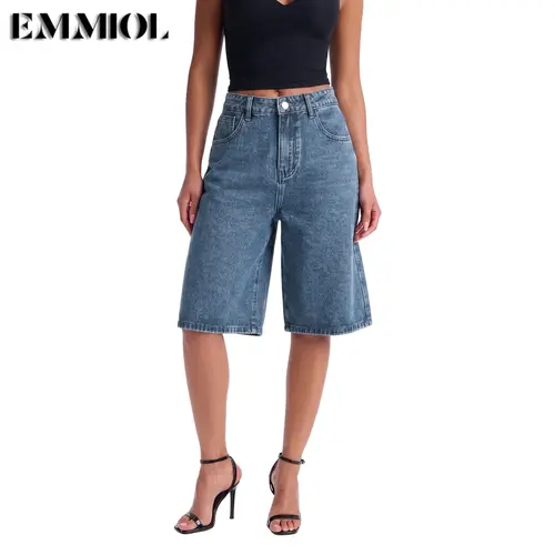 EMMIOL【Back to School】Women's Jorts Mid-Low Waisted Baggy Bermuda Jeans Jorts Summer Casual Denim Loose-Fitting with Basic 5 Pockets -  Blue Street Womenswear Summer Vibes SohoChic