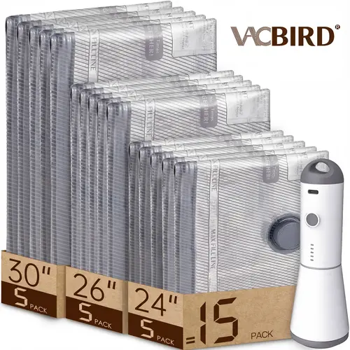 【BackToSchool】VACBIRD 2026 Upgraded X7 Cordless Vacuum Storage Bags with Rechargeable Pump, Durable Lightweight Organizer, Multi-Size PA+PE Storage Transportation Bags (9/12/15/24 Packs) for Luggage, Carry-On Packing & Clothes Organization