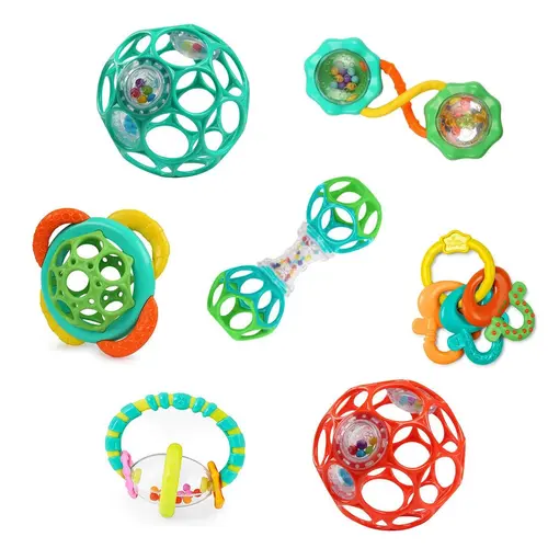 Bright Starts Soothers & Shakers™ 7-Piece Gift Set - Sensory Teether & Rattles for Newborns to 36 Months - BPA Free, Gender Neutral, Easy to Grasp & Clean