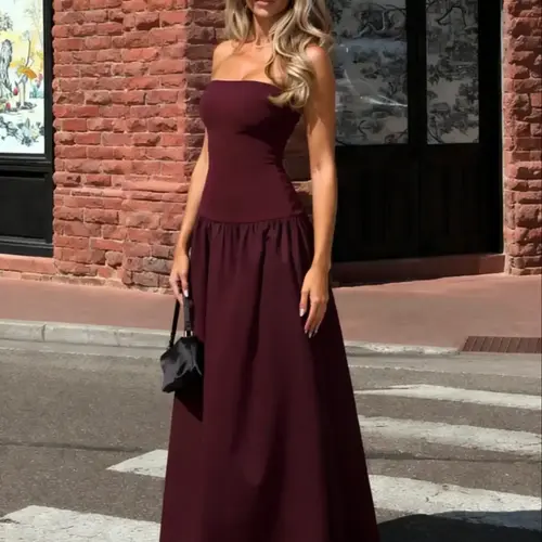 Elegant Plain Basic Slim-Fitting A-Line Dress, Sexy Style Strapless Backless Design, Perfect for Casual, Party & Formal Wear, Women's Fashion Clothing, Cocktail Party Dress, Elegant Party Apparel, Dresses For Party, Womenswear