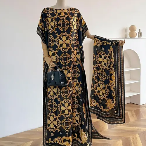 Women's Elegant Random Floral Print Long Sleeve Kimono Cover Up & Scarf Set, Boho Style Shawl & Scarf Set for Beach Vacation, Fashion Accessories for Women, Beach Cover Ups, Bohemian Cover Up, Beach Coverups