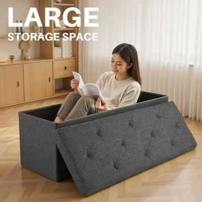 Sweetcrispy Foldable Storage Ottoman Bench - Indoor Furniture Footstool with Storage, Padded Seat 154L Organization Chest, 660 lb Weight Capacity