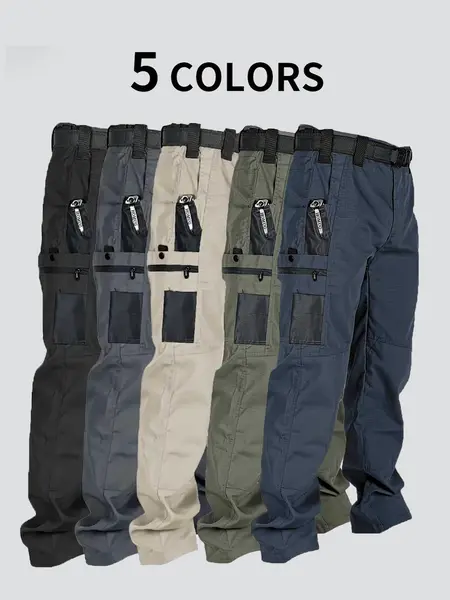 HOMUG Men's Tactical Cargo Work Pants, 230 GSM Durable Fabric, Multiple Pockets and Zipper Closures, Outdoor Pants for Work, Fishing, Hiking and Camping, Suitable for Spring and Fall