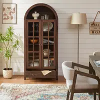 Farmhouse Arched Cabinet with Glass Doors, Wood Display Cabinet with Drawer and Adjustable Shelves, 71” Tall Bookshelf Modern China Storage Kitchen Pantry for Living Room,Office
