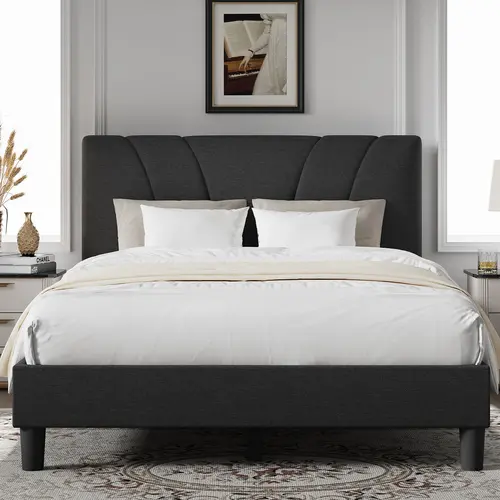 Novilla  Bed Frame Upholstered Platform Full/Queen/King Bed Frame with Adjustable Headboard, Strong Weight Capacity, No Box Spring Needed, Easy Assembly, Grey Modern Unique Bedroom Furniture,Back To School