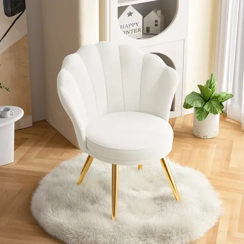 Velvet Accent Chair with Gold Metal Legs, Vanity Chair for Makeup Room, Upholstered Guest Chair for Living Room, Side Chair for Bedroom, Black
