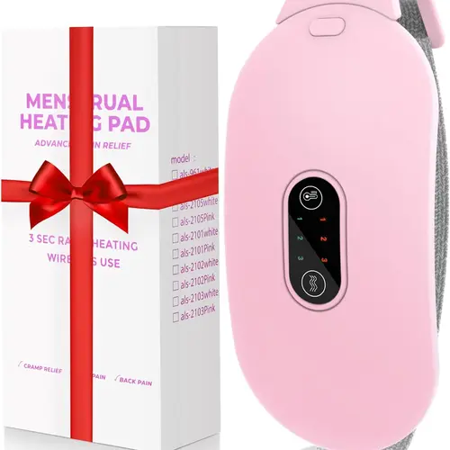 Heating Pads,  Period Cramp Massager Portable Cordless Heating Pad with 3 Heat Levels and 4 Massage Modes for Back Pain Relief Menstrual Heating Pad (Pink)