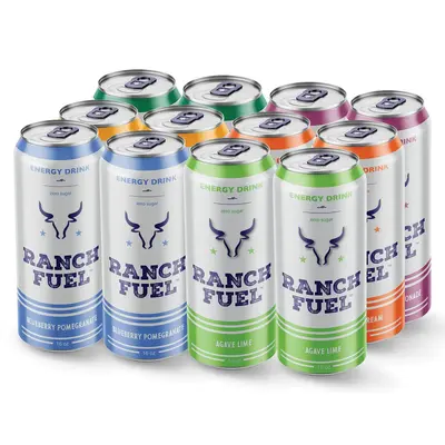 Ranch Fuel Energy Drink | Zero Sugar | 12 Pack Beverage | 200 mg Natural Caffeine | No Artificial Colors | Carbonated Filtered Water - Sport