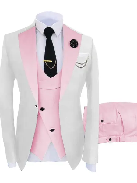 Men’s 3-Piece One-Button Formal Suit Set Blazer, Vest & Pant, Menswear Matching Clothes, Adjust-Fit Men's Suits For Business, Wedding, Polished Look For Weddings And Events, Long Sleeve Classic Formal Wear Workwear