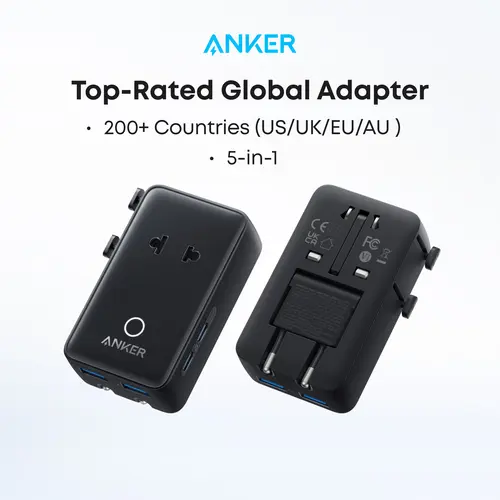 【Universal Travel Adapter Charger】Anker Nano Adapter Compatible with 200+ Countries, EU/US/UK/AU Plugs，5-in-1 2 USB-C 2 USB-A 1 AC，Perfect for International Travel,summerwins,FathersDayGift,#DealsForYouDays sohochic, Retractable, Foldable