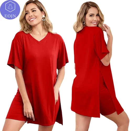 EOJN 2026 New Women's Plus Size Two-Piece Outfits Set,Short Sleeve Tunic Top & Skinny Biker Shorts Bodycon Tracksuits for Casual & Outdoor Fashion