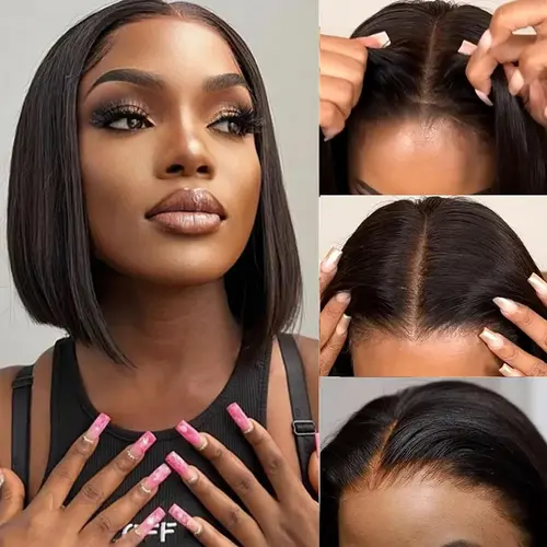 Wear and Go Glueless Bob Wigs Human Hair Pre Plucked Pre Cut Short Bob Straight Lace Front Wigs  Hd Lace Closure Wigs Human Hair for Beginners Natural Black