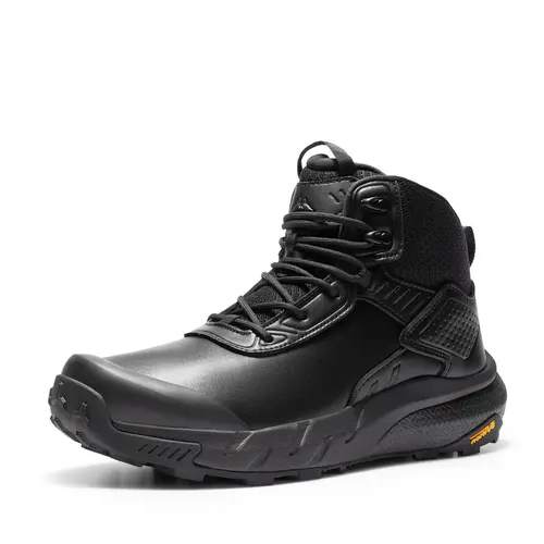 NORTIV 8 Men's Ankle Height Waterproof Tactical Leather Boots - Lightweight, Velcro Closure, Dynamic 3-Sole System, Fabric & EVA Cushion for Camping, Jungle, Traveling