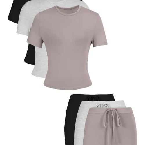 Women's Breathable Solid Color Top & Skinny Shorts Loungewear Set, Casual Comfy Basic Short Sleeve Tee & Set, Ladies Pajama Set Pjs Pyjamas Sleepwear for All Seasons, Fashion Sleepwear Loungewear