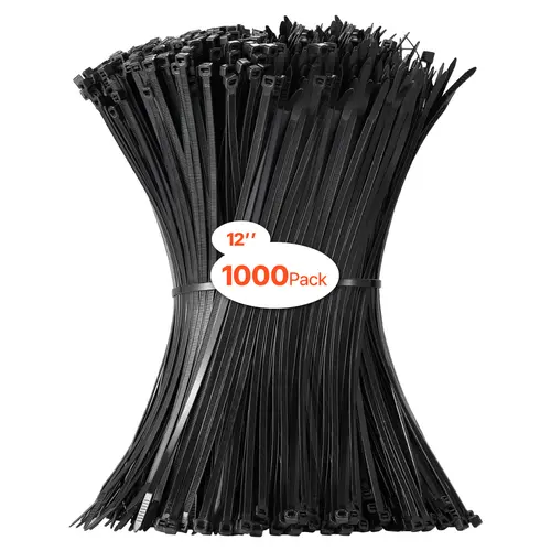 【toolupgrade】VEVOR 1000-Pack 12-in Heavy Duty Cable Ties, 50LBS High Tensile Strength, 0.18-in Width BPA-Free Nylon Tie Wraps, Self-Locking Heat & Cold Resistant Bulk Pack for Securing Bundles (Indoor/Outdoor Use)