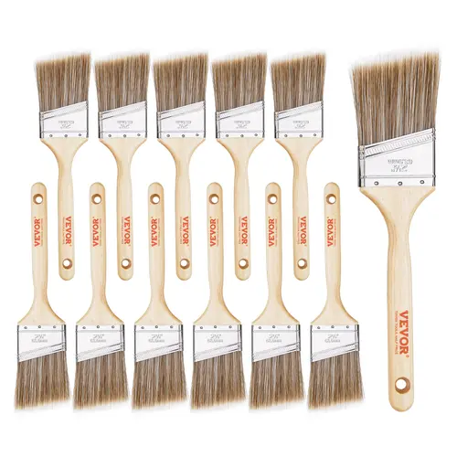 【toolupgrade】VEVOR 12-Piece Angle Paint Brush Set Pack, Treated Wood Ergonomic Handle, for Latex/Oil Paints & Stains, Easy to Clean, Smooth & Flawless Finish, Ideal for Cabinets, Interior/Exterior Use