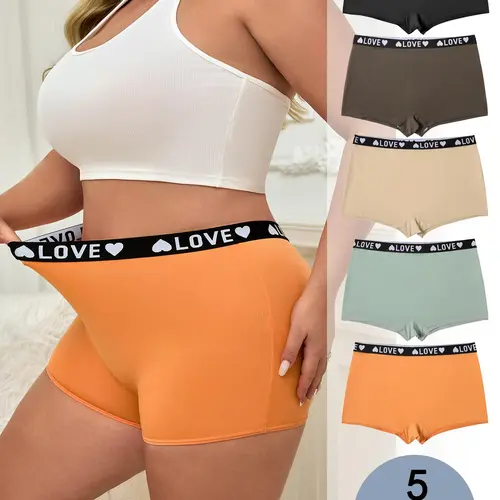 【Plus Size】 Heart Print Boxers, Minimalist Casual Comfy Breathable Panty for Daily Wear, Women's Underwear for All Seasons, Womenswear