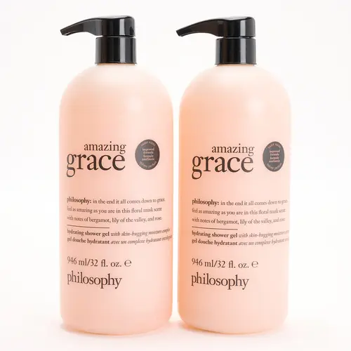 Philosophy Supersize Grace & Love Shower Gel 32oz Duo - Hydrating Moisturizing Floral Body Care with Amazing Grace & Pure Grace Scents