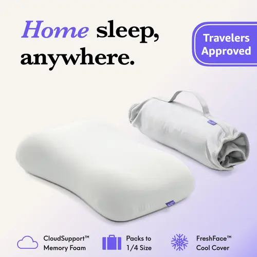 Cushion Lab | Travel Deep Sleep Pillow — Home Sleep, Anywhere — Lay-down Memory Foam Pillow for Hotels, Travel, Camping & Road Trips, Supportive Head Cushion, Travel Neck Cushion