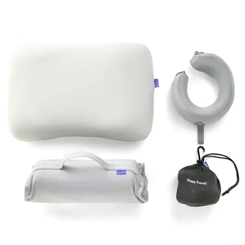 C CUSHION LAB Ergonomic Memory Foam Travel Pillow Set, 2-Piece Bundle with Cooling Covers for Neck Support on Flights & Hotels, Soft Memory Foam, Memory Foam Pillow