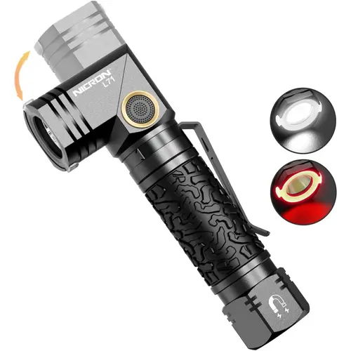 Summervibe NICRON L71 Tactical Flashlights High 1800 Lumens Type-C Rechargeable Magnetic Flashlight 90 Degree Working Light, IP65 Waterproof LED 8 Modes Flashlights for Outdoor Camping Emergency