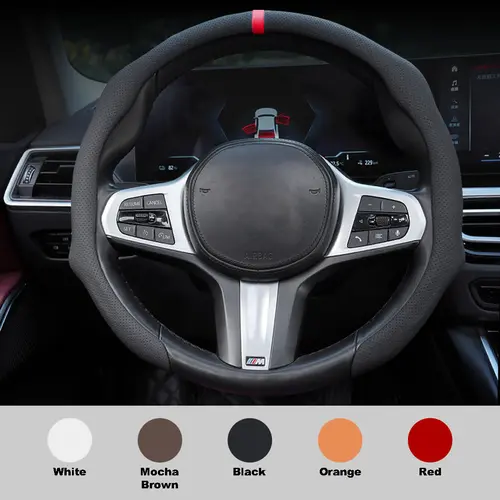 SE SUPEREVER Nappa Leather Steering Wheel Cover (15 in/38cm), Ultra-Thin 5D Car Interior Decor, Anti-Slip Sweat-Resistant, Enhances Control Safety, Universal Fit for All Models, Easy Install, Plush Yet Durable Nappa Leather Feel, Nappa Leather Feels Plush