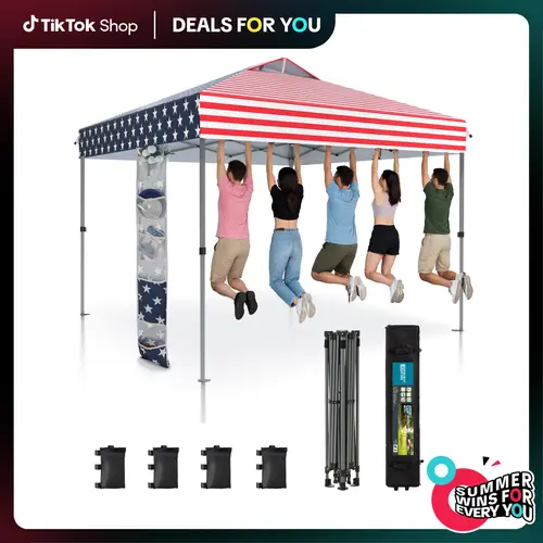 [Waterproof & UV-Resistant] PHIVILLA 10x10ft Pop-up Canopy Tent, Instant Portable Canopy Tent Outdoor Gazebo, One-Push-To-Lock Outdoor Gazebo with Roller Bag