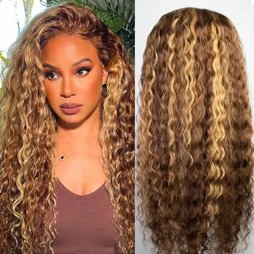 Hd Transparent Curly Highlight 13x6 Lace Front Wig Human Hair Deep Wave 4/27 Ombre Lace Frontal Wigs for Women 99J Burgundy Natural Black