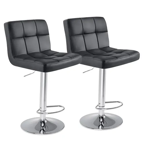 Sweetcrispy 2-Seat Wear-Resist PU Leather Adjustable Swivel Bar Stool Set - Thick Seat Cushion Square Island Stool with Backrest, Kitchens Swivel Chairs, Adjustable Foot Home Bar Furniture