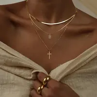 TASISO Women's Layered 14K Gold Plated Trendy Shining Necklace Gift - Faith Style Initial Necklace Pendant, CZ Cross, Safety Pin Stackable Costume Jewelry,sohochic