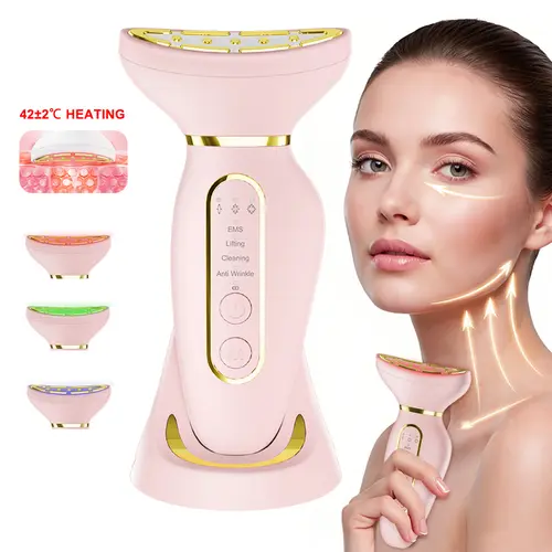 EMS Microcurrent Facial Neck Massager - V Lifting, Hot Compress, 3-Color LED Light Skin Firming Beauty Tool, Single Item for TikTok Shop Spring Glow Up (Beauty & Personal Care Appliance), Facial Light Therapy, Jawline Glow Up