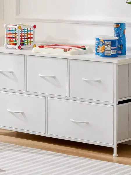 Sweetcrispy 5-Drawer Sturdy Fabric Chest of Drawers - Modern Storage Cabinet with Adjustable Feet, Full Size Bedroom Storage, Assembly Required Small Space Indoor Furniture