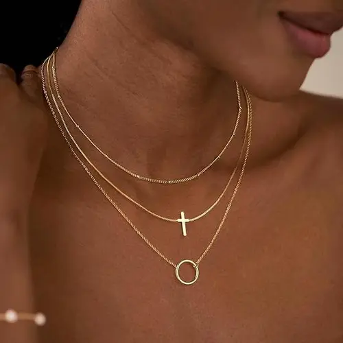 TASISO Women's Gold Layered Cross Necklace - Dainty Diamond Pendant, Non-Tarnish, Waterproof, Elegant Finish, Daily Wear Layered Jewelry, Dainty Cross Necklaces Minimalist Choker, Dainty Necklaces,sohochic