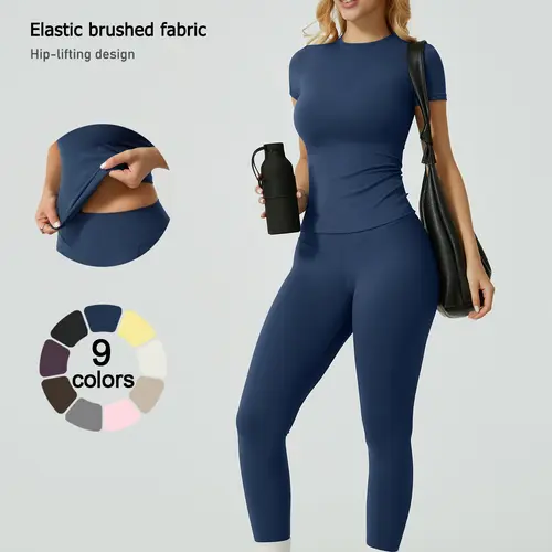 Women's 2 Piece Sportswear Set, Breathable Quick-Dry, High Waist Shapewear, Yoga Gym Outdoor Running Cycling, Casual Plain Style
