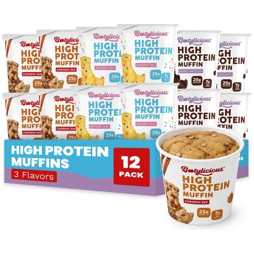 Bootylicious Protein Muffin, Best Sellers, 12-Pack | 25g Protein, High Fiber, 7g Net Carbs*, 200 Calories or Less